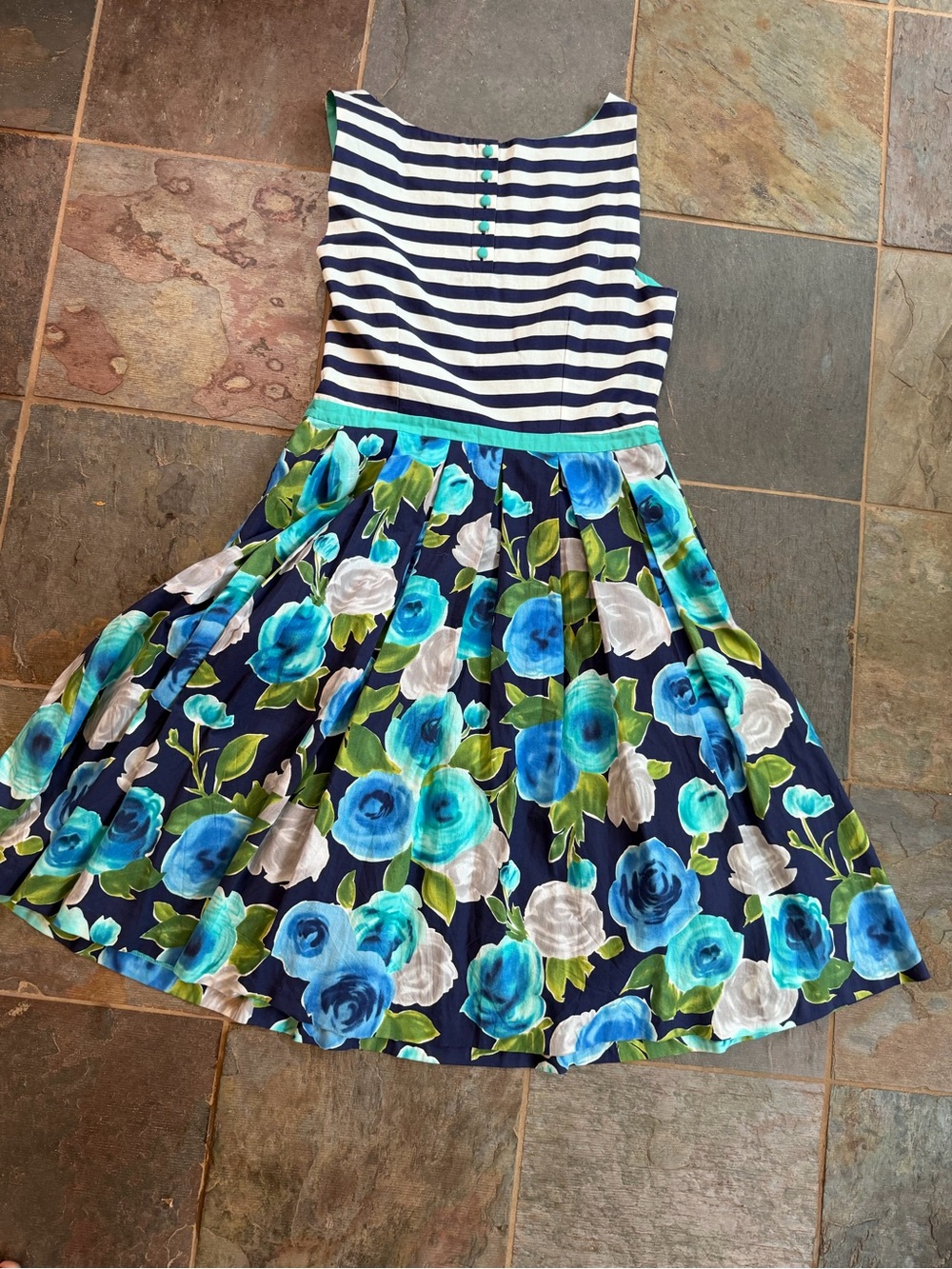 ModCloth Navy and White Striped Dress with Turquoise Lining- L - Picture 6 of 8